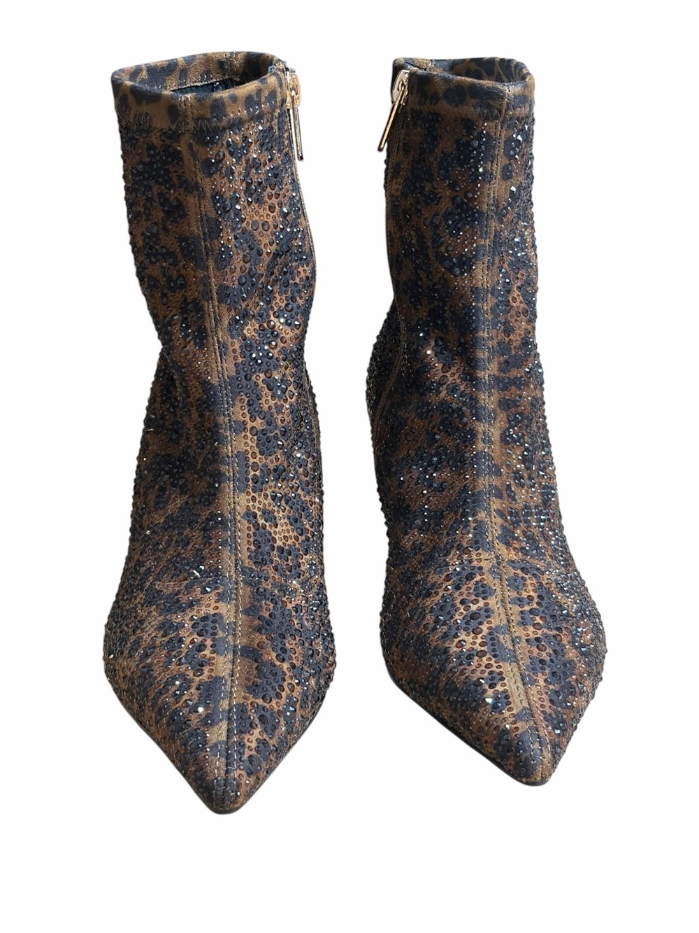 Leopard Print Pointed-Toe Kitten Heel Ankle Boots - Brown - Picture 4 of 11